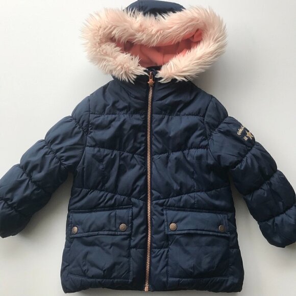 OSKKOSH Girl puffer & detachable inner reversible jacket, navy, pink Girls 4-5 - Picture 6 of 16